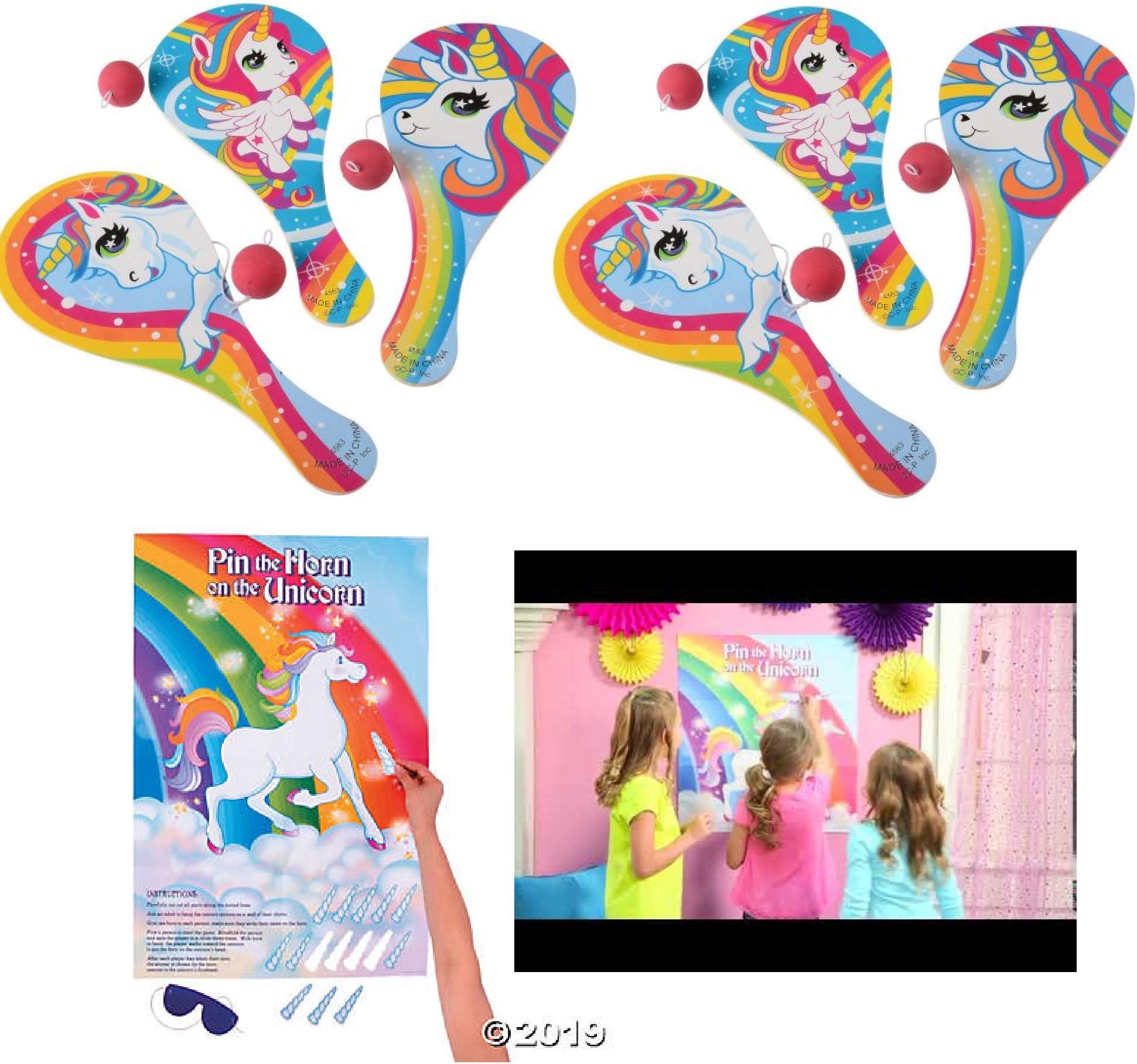 Awesome UNICORN Party Games - 12 Paddleball Games & 1 Pin-The-Horn-On-The-Unicorn GAME- ACTIVITIES Art Crafts - GIRL Theme Parties