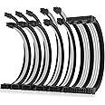 AsiaHorse Power Supply Sleeved Cable, 16AWG PSU Cables Internal Power Supplies Extension Cables 1x24Pin/2x4+4 EPS/3x6+2 PCI-E, 30cm Length with Comb (Dual EPS Black White)