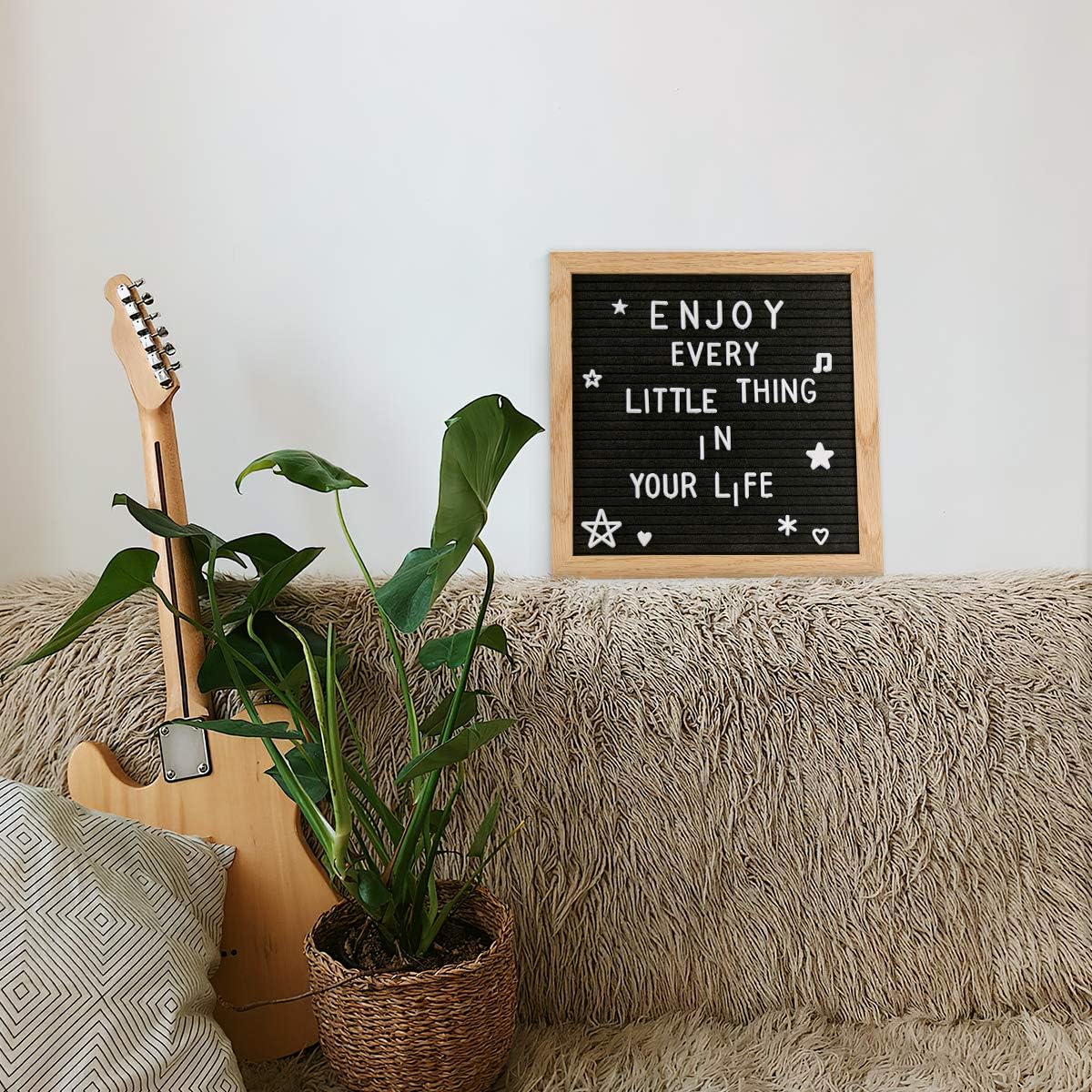 Double Sided Felt Letter Board with Letters - 10" x 10" Rustic Wood Frame Message Board with Changeable Letter Boards Include Pre-Cut 889 White Plastic Letters : Office Products