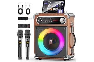JAUYXIAN Karaoke Machine with 2 Wireless Microphones,【Upgraded 6.5"Woofer & 2"Tweeter】Portable Bluetooth 5.3 Karaoke Speaker, PA System with Bass/Treble/Echo Adjustment, Supports USB/AUX/TF/TWS for Home Party