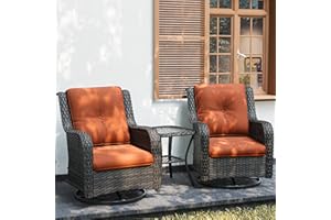 Joyside Outdoor Swivel Rocker Patio Chairs Set of 2 and Matching Side Table - 3 Piece Wicker Patio Bistro Set with Premium Fabric Cushions(Mixed Grey/Orange)
