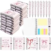 Furbeko 16 Pcs Christian Coquette Pink Bow Spiral Notebooks Bible Verse Ballpoint Pens Religions Cute Aesthetic Journals Notepad Retractable Pen for Office Supplies