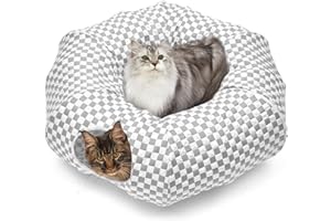 Bininl Tunnel Bed for Indoor Cats Peekaboo Cave Donut for Cat with Washable Circle Cushion Interior Cat Play Tunnel（Light Grey）
