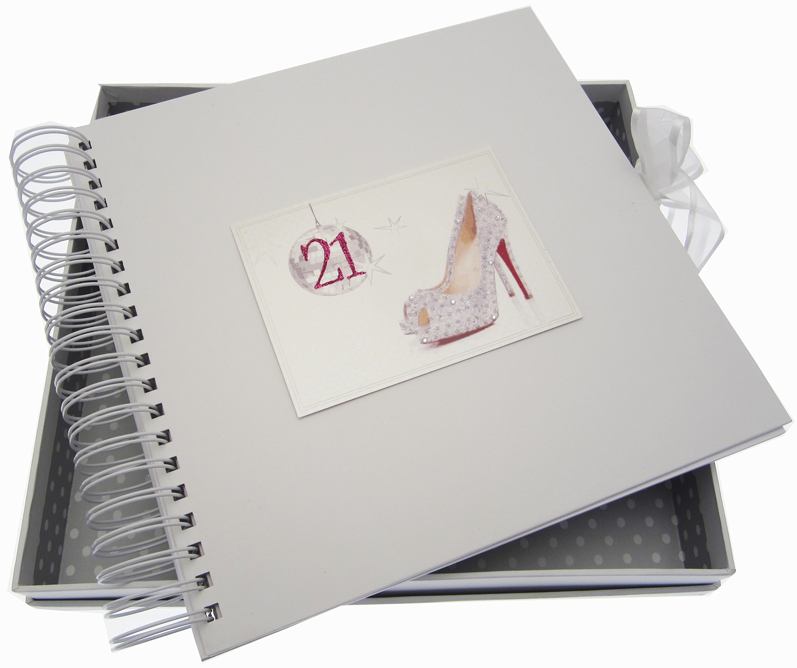 White Cotton Cards 21st Birthday Card and Memory Book Glitter Ball and Shoes