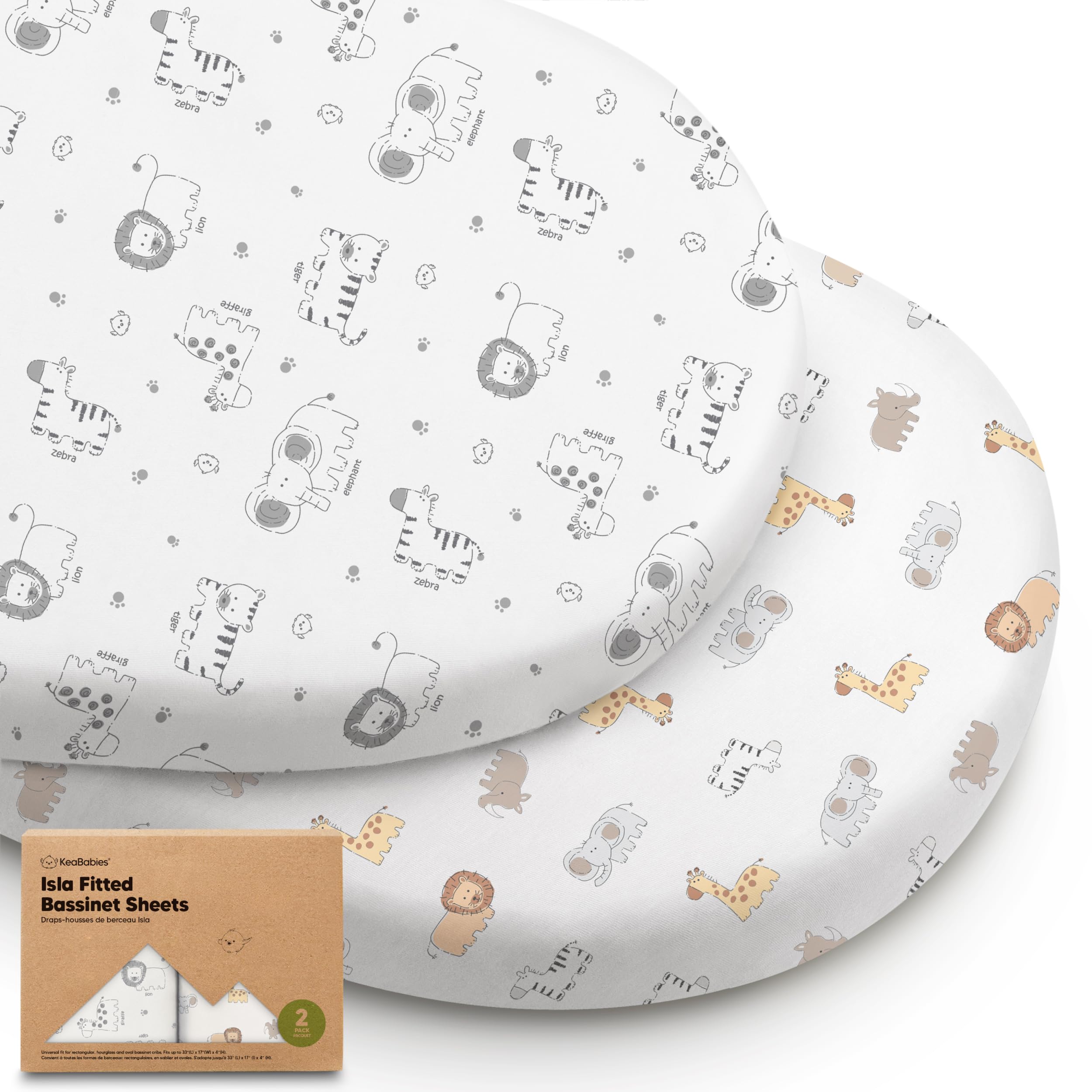 Photo 1 of 2-Pack Baby Bassinet Sheets Girl, Boy - Viscose Derived from Bamboo Fitted Bassinet Sheets Compatible with Halo Bassinest Swivel Sleeper, Baby Delight,Graco Bedside Bassinet Mattress Sheet (KeaSafari)