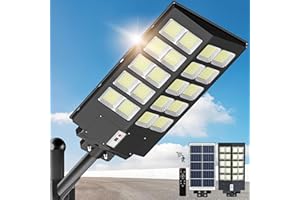 Vipzon 2400W Solar Street Lights Outdoor - Wide Angle Solar Lights Outdoor, Solar Parking Lot Lights Dusk to Dawn, 6500K Street Lights Solar Powered with Motion Sensor for Yard, Stadium