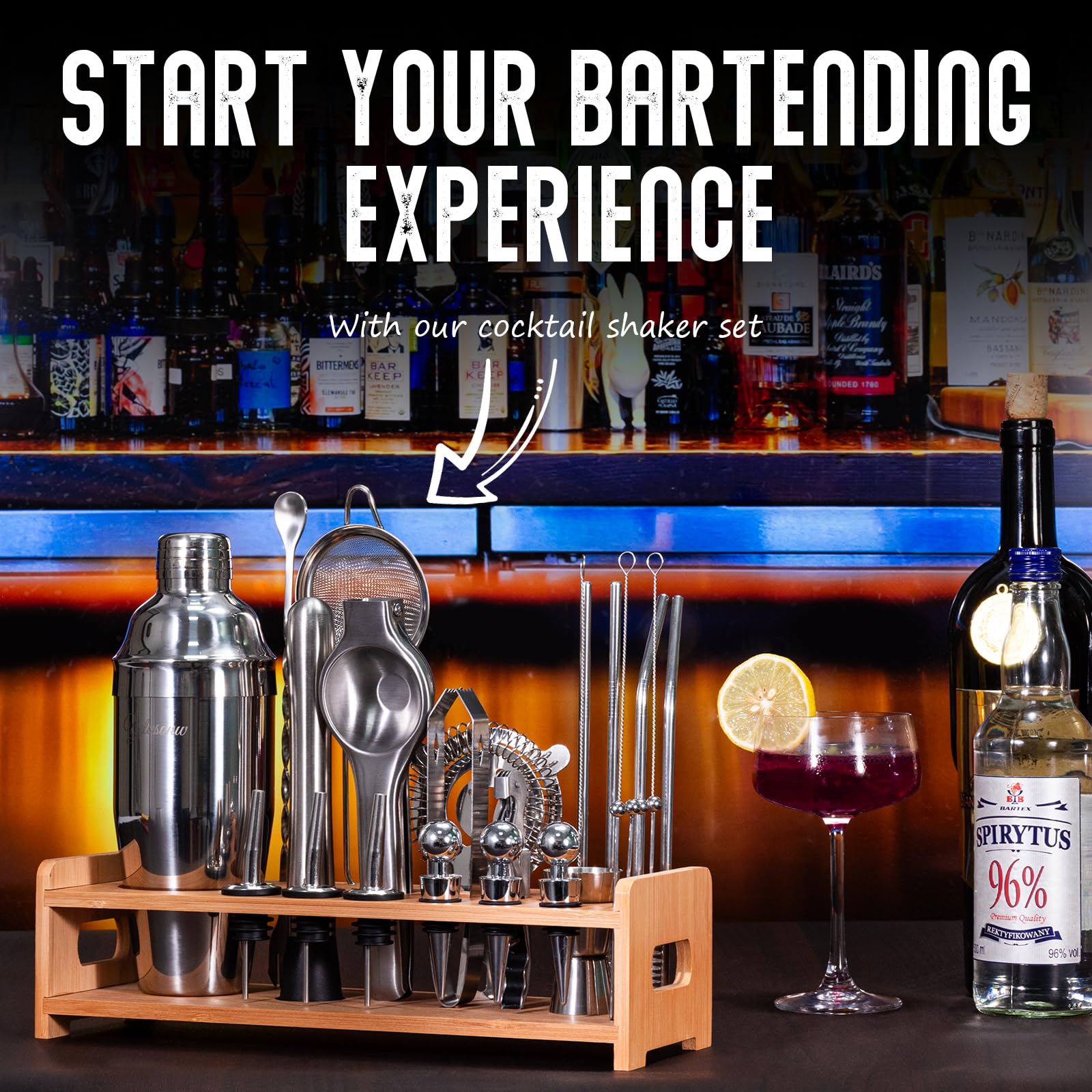 26-Piece Cocktail Shaker Set - Bartender Kit with Stand, Shakers for Cocktail with All Shakers Bartending Bar Tool for Drink Mixing, Home, Lounge & Party