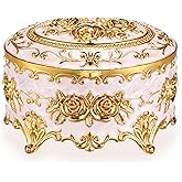 Hipiwe Vintage Metal Jewelry Box - Oval Trinket Organizer Ring Box Case with Rose Pattern Jewelry Storage Box for Ring Earrings Necklace, Gift for Women