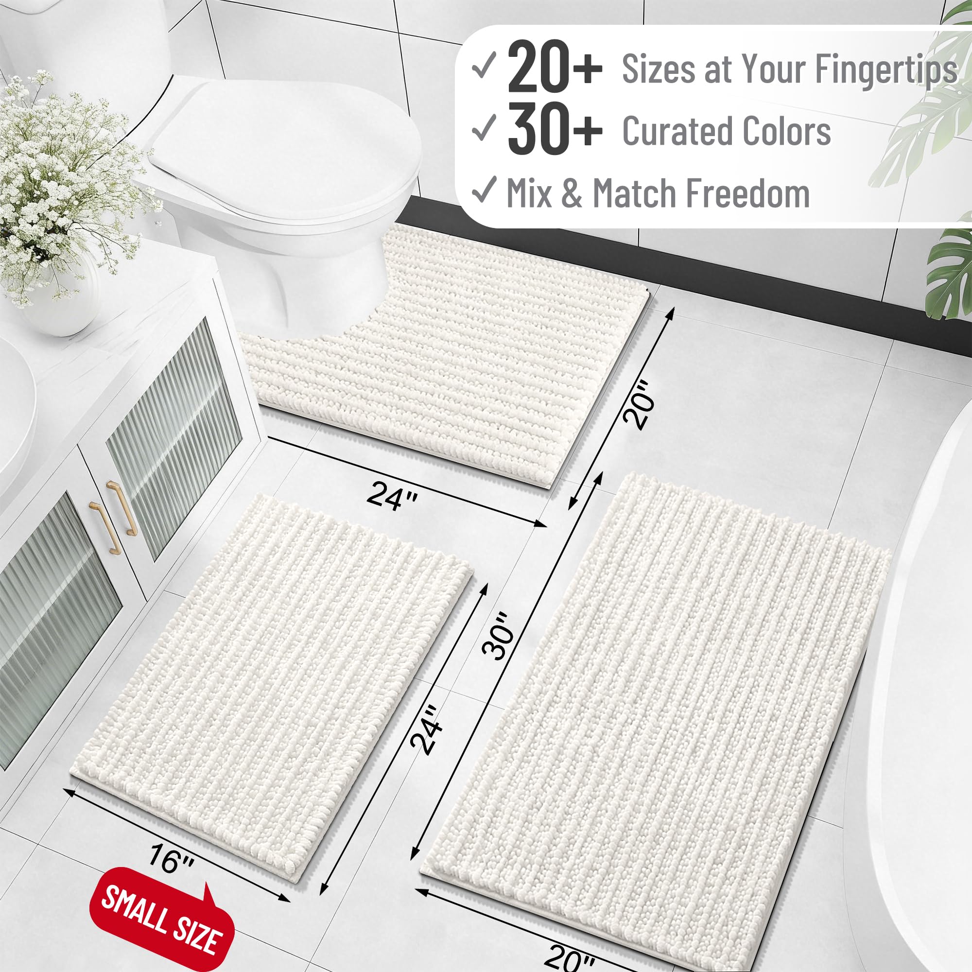 Condition photo showing As Is for olanly long bathroom rugs runner 59x20, thick soft and absorbent chenille bath mat, non-slip, machin