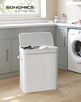 SONGMICS 100 L Bamboo Laundry Hamper with Lid Removable Liner White LCB063W01 view 2