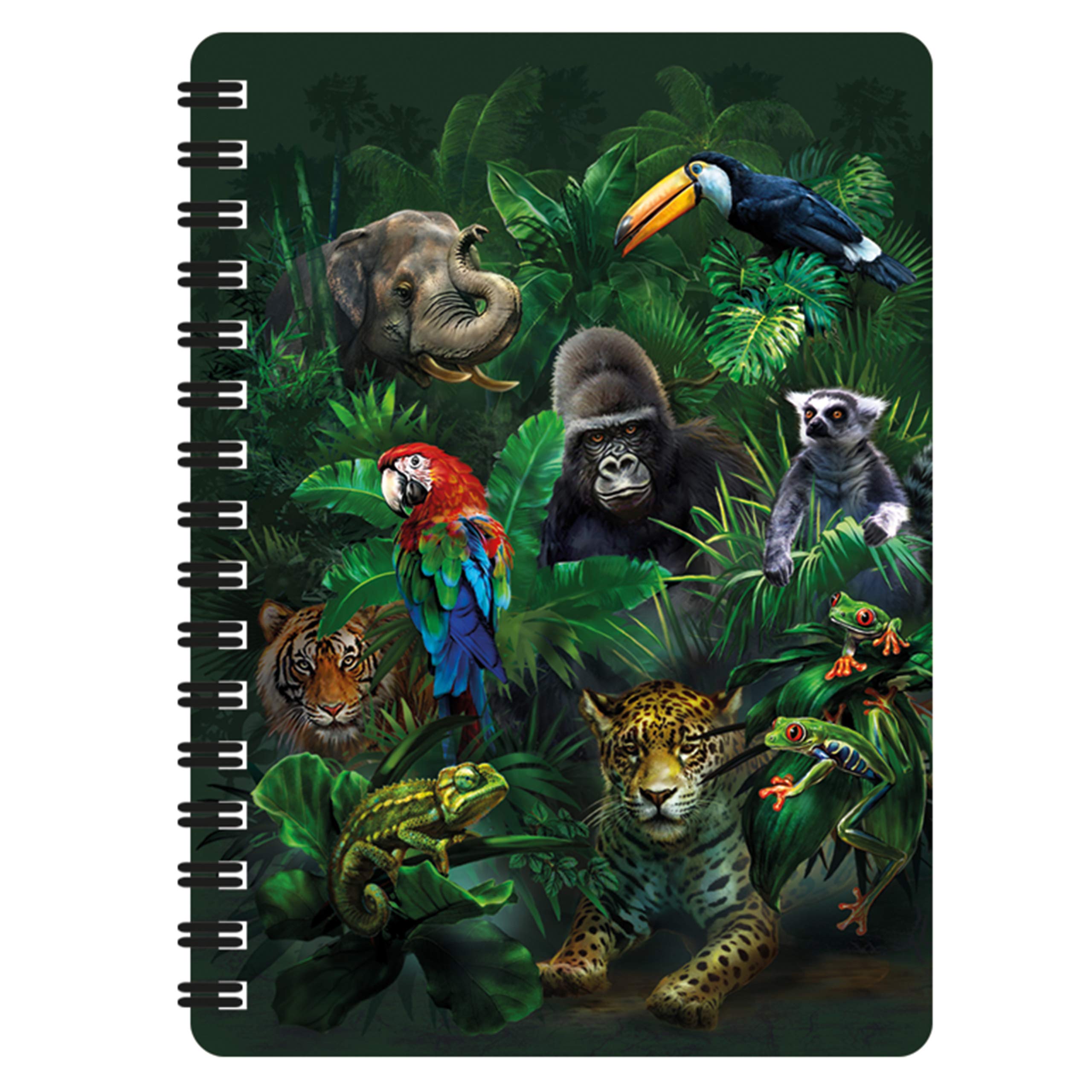 3D LiveLife Jotter - Jungle Pals from Deluxebase. Lenticular 3D Wild Animal A6 Spiral Notebook with plain recycled paper pages. Artwork licensed from renowned artist Tami Alba