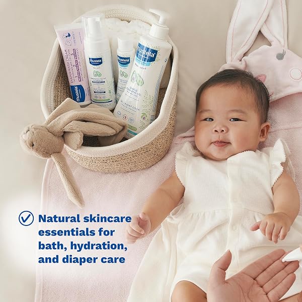 MUSTELA NEWBORN ARRIVAL GIFT SET – BABY SKINCARE & BATH TIME ESSENTIALS – NATURAL & PLANT BASED – 5 ITEMS SET