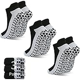 SkiBeaut Men Grips Socks, Ankle Low Cut Non Slip Cushion 3 Pairs Pilates Yoga Hospital Skid Grippers Man Socks(8-12)