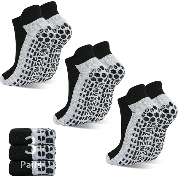 Firtink Lot de 4 paires de chaussettes de yoga antidérapantes pour femme - Chaussettes de yoga avec poignées - Chaussettes de pilates longues avec rayures pour femmes et filles, Noir/gris/blanc/rose
