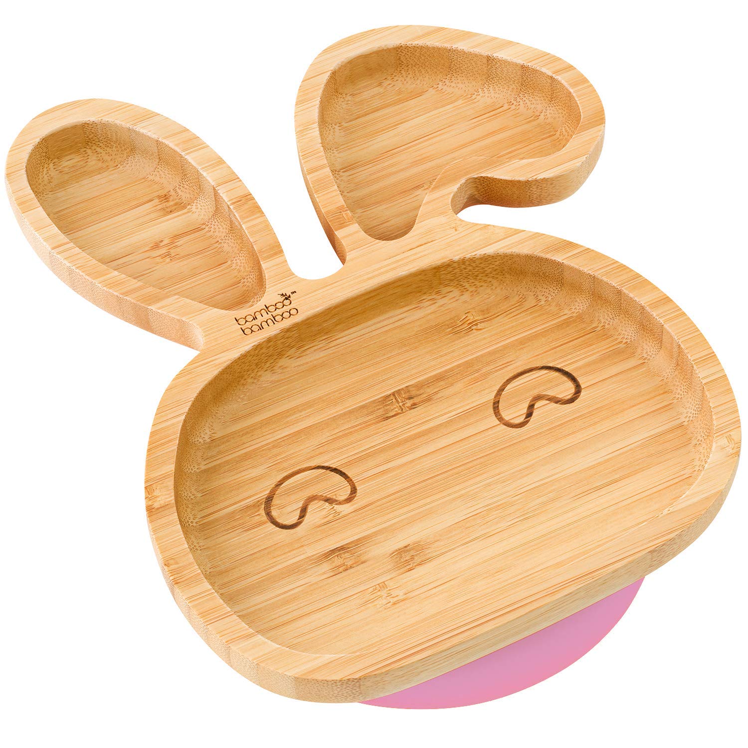 bamboo bamboo Baby and Toddler Plate with Suction Cup for Feeding and Weaning, Bunny Shaped Bamboo Plates with Secure Suction for Babies from 6 Months (Bunny, Pink)