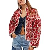 VAOYIU Women's Loose Retro Striped Quilted Jacket Stand Collar Cropped Puffer Outerwear Vintage Coat with Contrast Trim