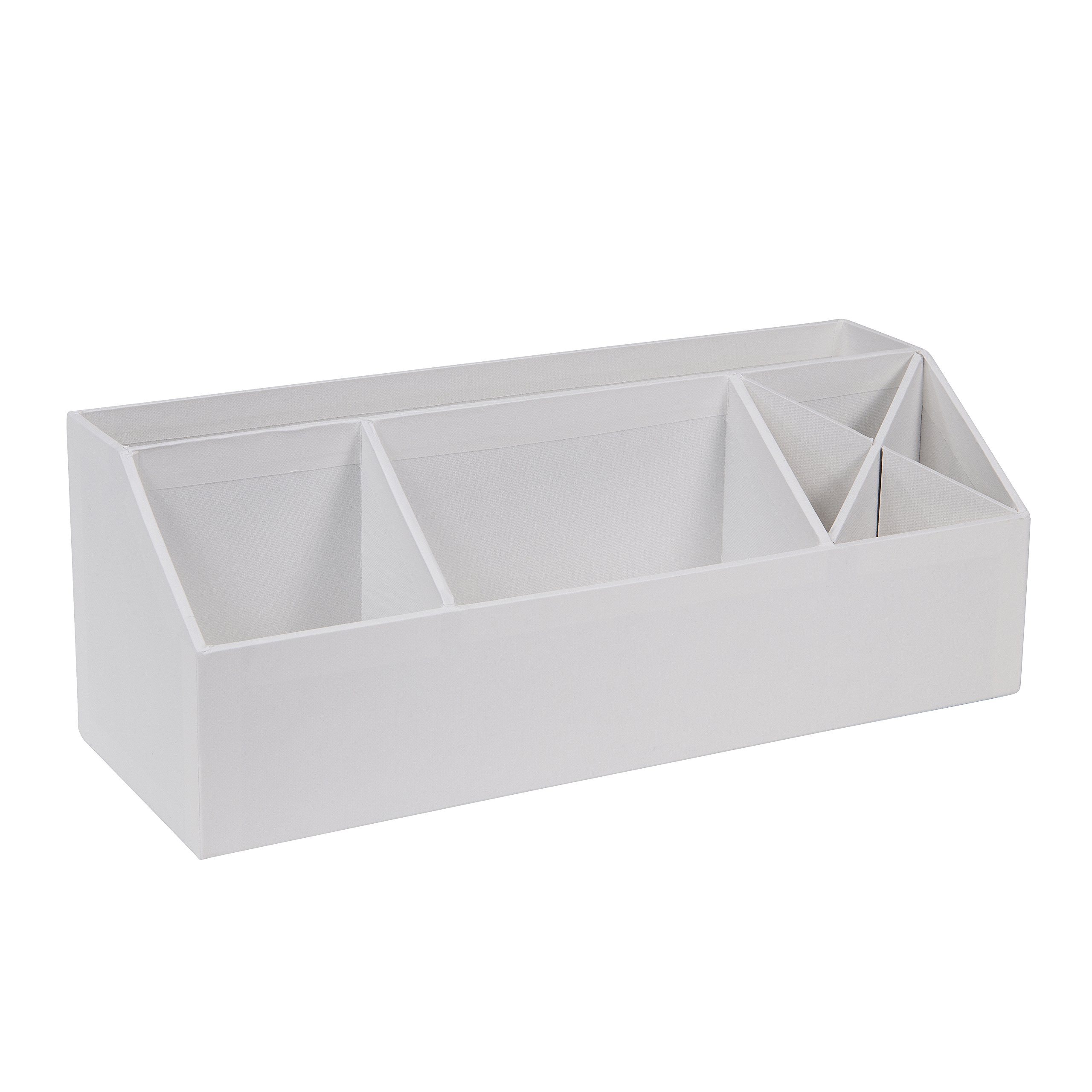 Bigso Box of Sweden Desk Storage Organiser with 4 Compartments - Stationery Storage for Notes, Paperclips, Pens etc. - Pen Holder Made of Fibreboard and Paper in Linen Look - White