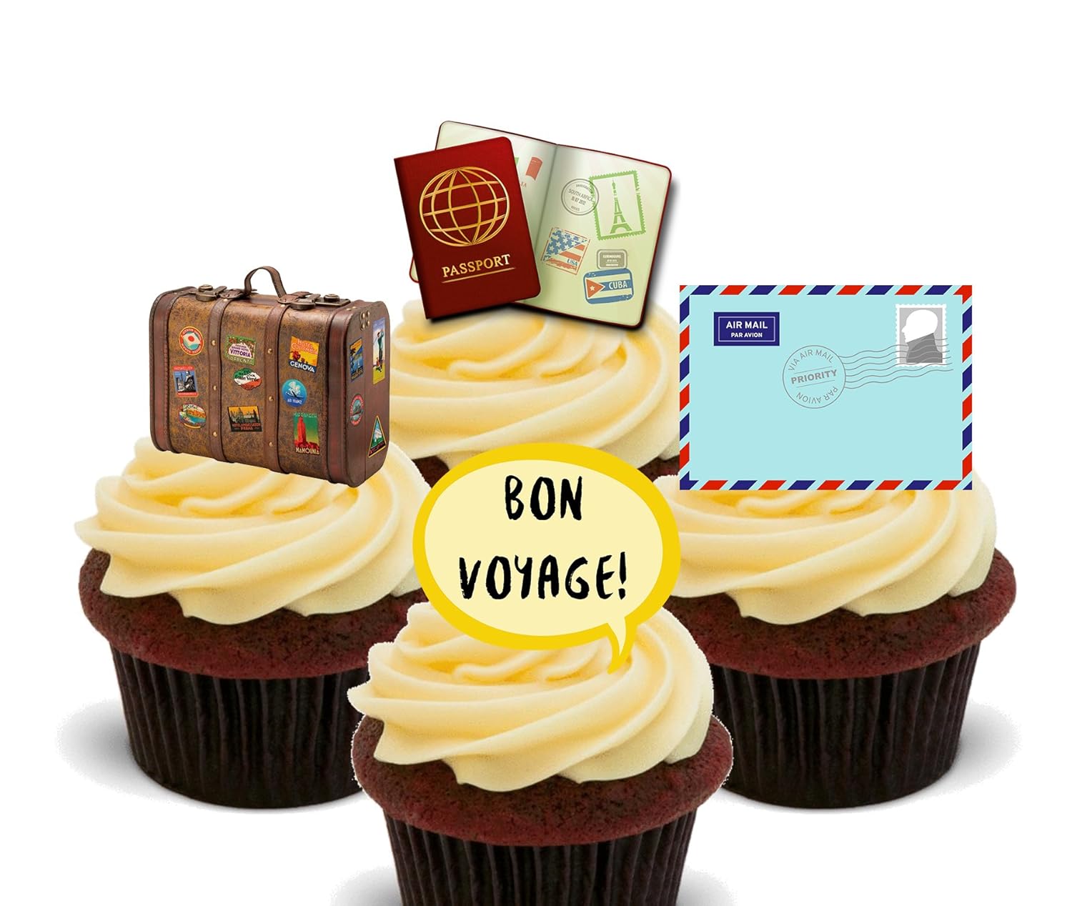 Made4you Bon Voyage Edible Cupcake Toppers Standup Wafer Cake