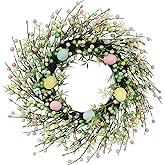 BINFEN 20" Easter Wreath – Pink, Green Yellow Berry & Egg Wreaths for Front Door, Spring Easter Wreath Door Decor Outdoor Indoor