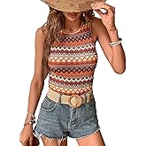 Verdusa Women's Geo Print Crewneck Sleeveless Tops Boho Summer Tank Top