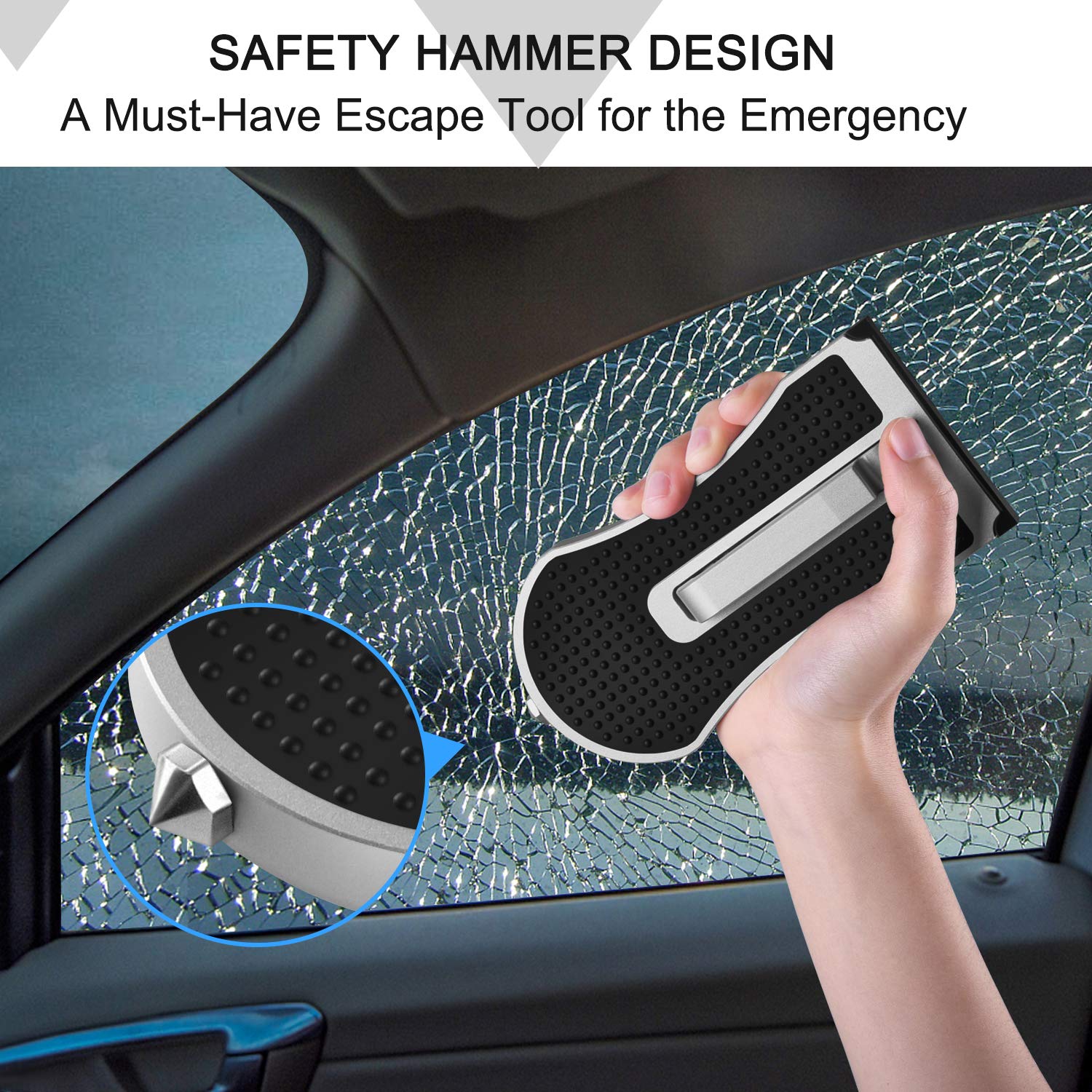 AK Car Doorstep Vehicle Rooftop Folding Ladder Foot Pegs with Safety Hammer Function Hooked on U Shaped Latch for Jeep SUV Off-Road Car, Easily Access to Car Rooftop Roof-Rack