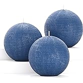 CANDWAX Candle Set of 3 Round Candles 3 Inch - Perfect Candle Decor as Wedding Decoration and Candles Romantic - Unscented, Shaped and Long Burning - Dark Blue Ball