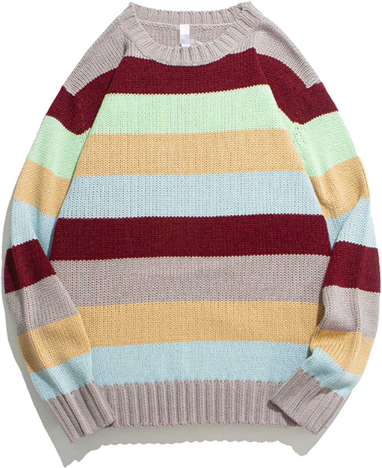 Mens Rainbow Striped Sweaters Streetwear Men Loose Color Block Knitted Pullover Tops at Amazon