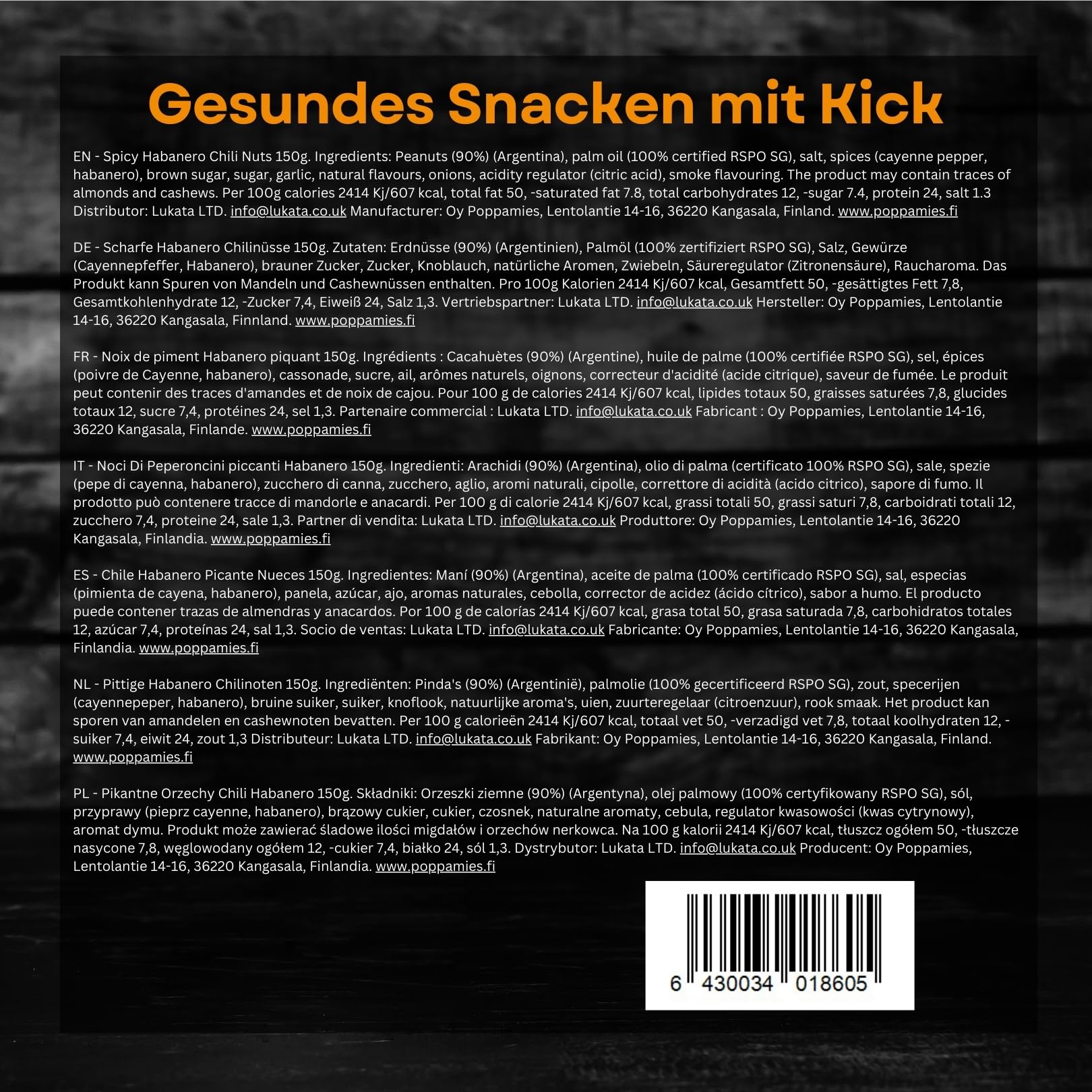 Poppamies Hot Habanero Chili-Nüsse – Scharfe Erdnüsse sind eine tolle Wahl zum Knabbern – Glutenfrei, Laktosefrei, Vegan – Scharfe Schärfe – 150g 9