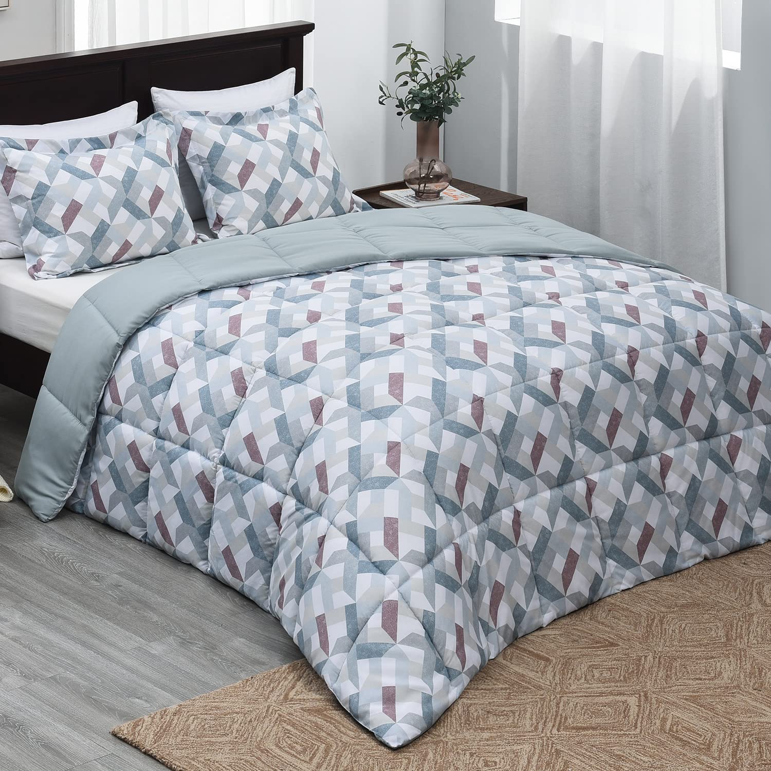 Basic Beyond King Size Comforter Set - Printed Geometry Pattern Comforter Set King Size,Lightweight Down Alternative Bed Comforter King Set(Geometry,King) Image
