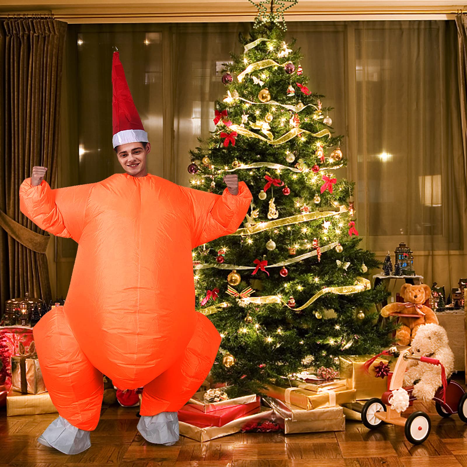 EUNEWR Inflatable Turkey Costume,Foldable Creative Roast Turkey Clothes with Air Pump,Halloween Thanksgiving Day Cosplay,Jumpsuit Turkey Clothing for Fancy Dress Parties Clubs Carnival Masquerade