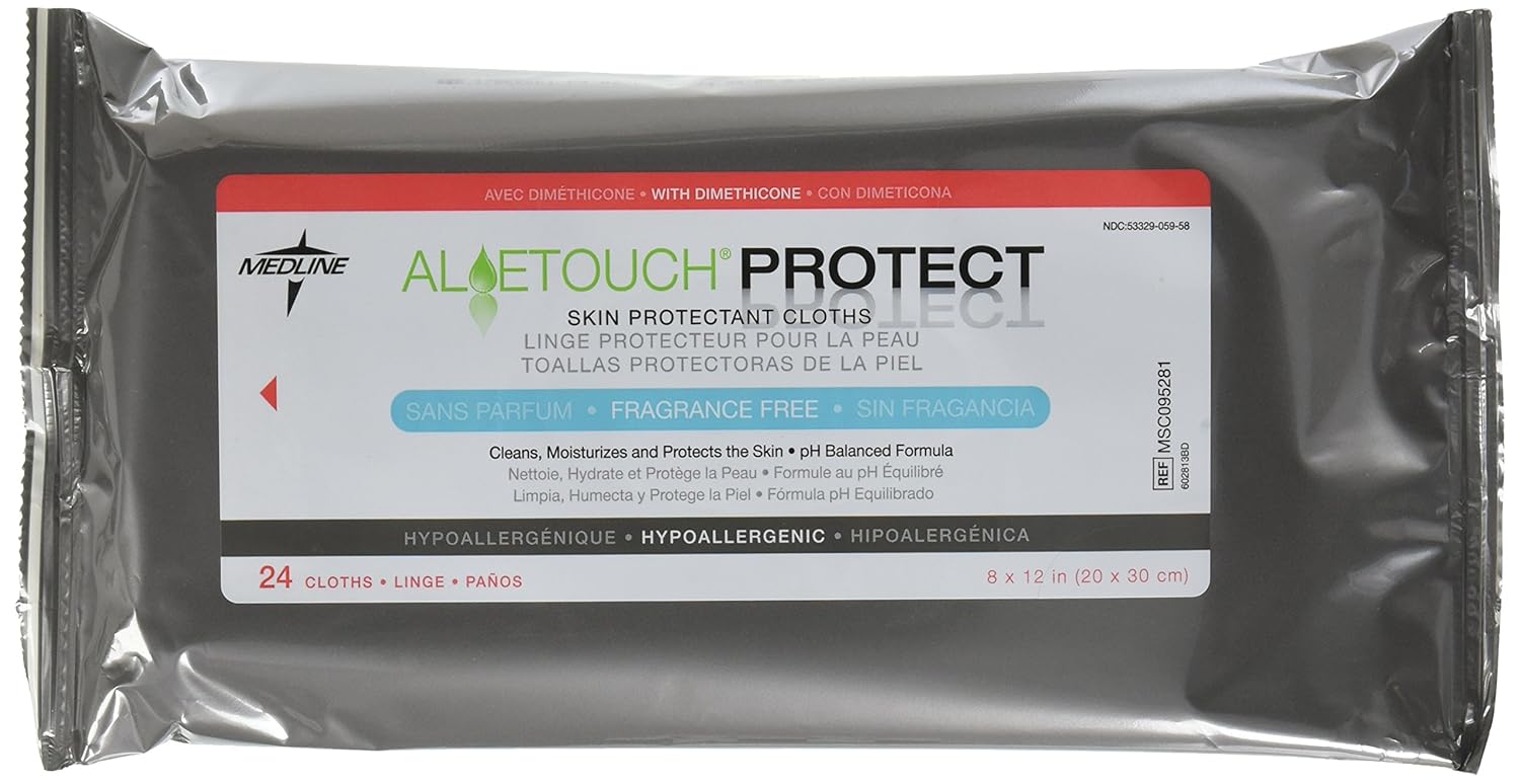Medline AloeTouch Protect Skin Protectant Cleansing Cloth Wipes, 576 Count, with Dimethicone, Unscented, 8 x 12 inch Adult Large Incontinence Wipes: Industrial & Scientific