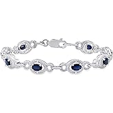 Dazzlingrock Collection 6X4mm Oval Blue Sapphire With Round Diamond Accents Ladies Tennis Bracelet, Sterling Silver