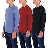 Real Essentials 3 Pack Boys' Fleece Crew Neck Long Sleeve Sweatshirt - Soft Pullover Sweaters for Youth Kids Boys & Girls