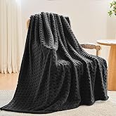 NEWCOSPLAY Super Soft Twin Blanket Black Premium Silky Flannel Fleece 3D Waffle Checkered Lightweight Bed Blanket All Season Use (Black, Twin(60"x80"))