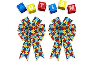 Estivaux 2 Pieces Autism Awareness Bows for Wreath, Colorblocking Autism Wreath Bows Blue Red Burlap Bows Autism Craft Bows for Front Door Decor Support Public Welfare Activities Supplies
