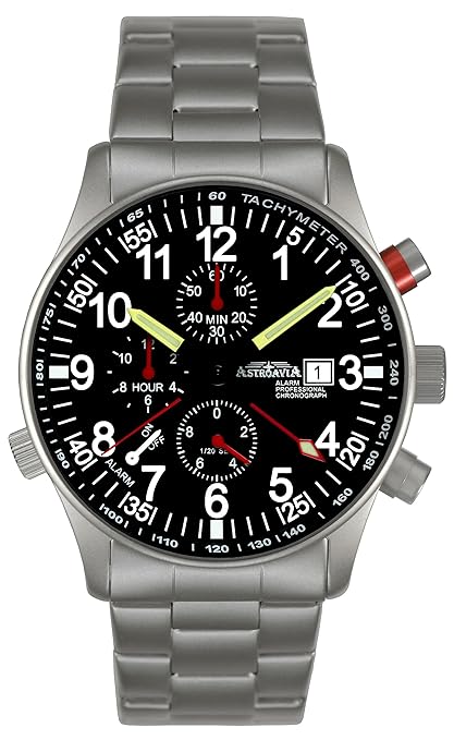 Astroavia Herren-Armbanduhr Alarm Chronograph Quarz mit Edelstahl Armband R71S