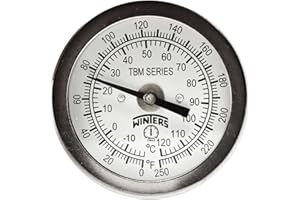 Winters TBM Series Stainless Steel 304 Dual Scale Bi-Metal Thermometer, 4" Stem, 1/4" NPT Fixed Center Back Mount Connection,