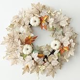 MIZII Fall Wreaths for Front Door 19 inch White Fall Wreath with Artificial Maple Leaves Pumpkin Autumn Leaf Thanksgiving Hal