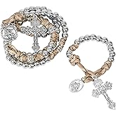 Nazareth Store Paracord Rosaries Set Alloy Beads Rugged Rosary Necklace and One Decade Rosary Strong and Heavy Corded with St.Michael, St. Joseph Pray for Us Medal with Pardon Crucifix
