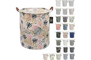 GodenMoninG Collapsible Laundry Basket 62.8L Large Sized Round Waterproof Storage Bin with Handles,Home Decor,Toy Organizer,Children Nursery Hamper. (Banana Leaf)