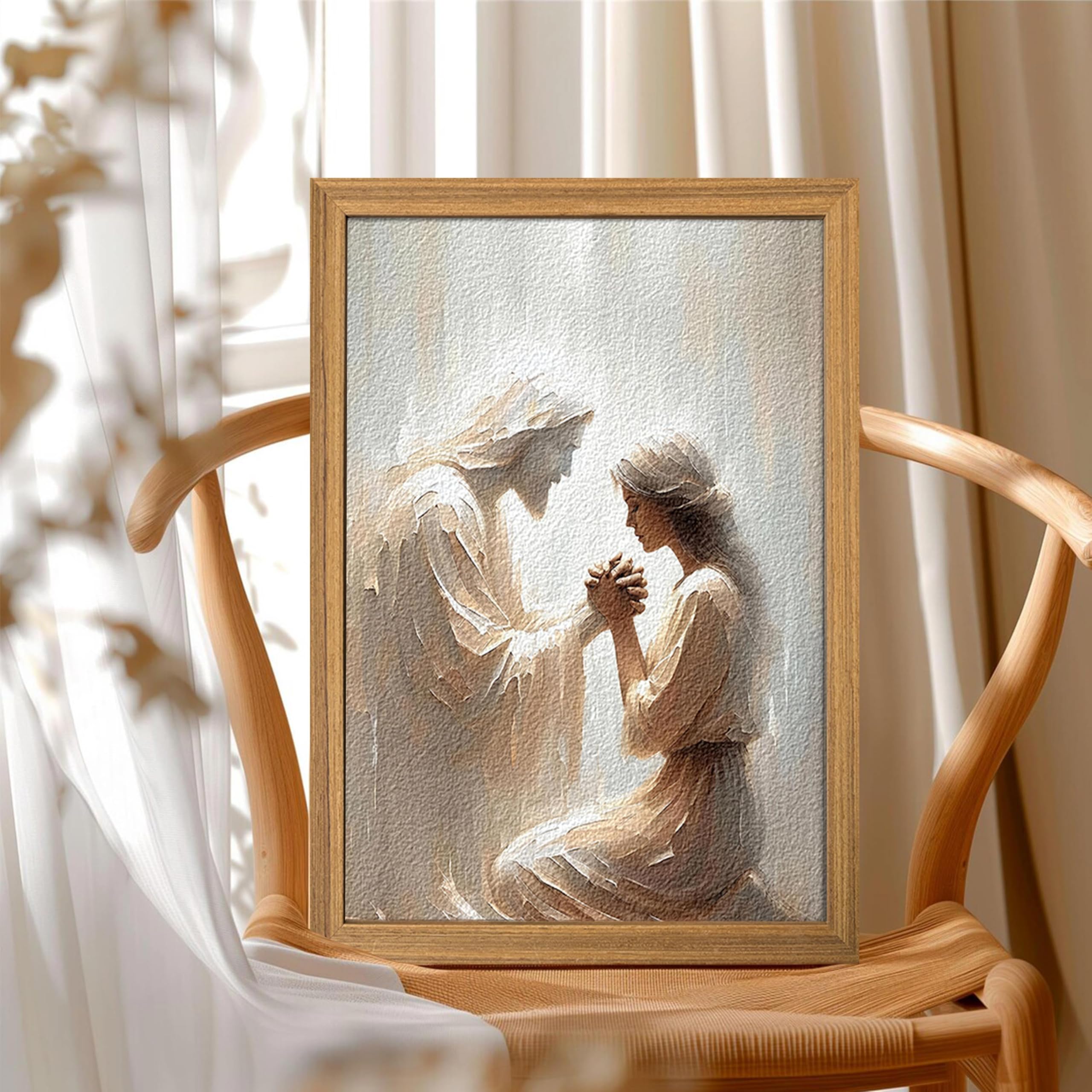 Condition photo showing New/Like New for framed jesus praying with girl 3d textured wall art for prayer room – christian jesus and woman wall