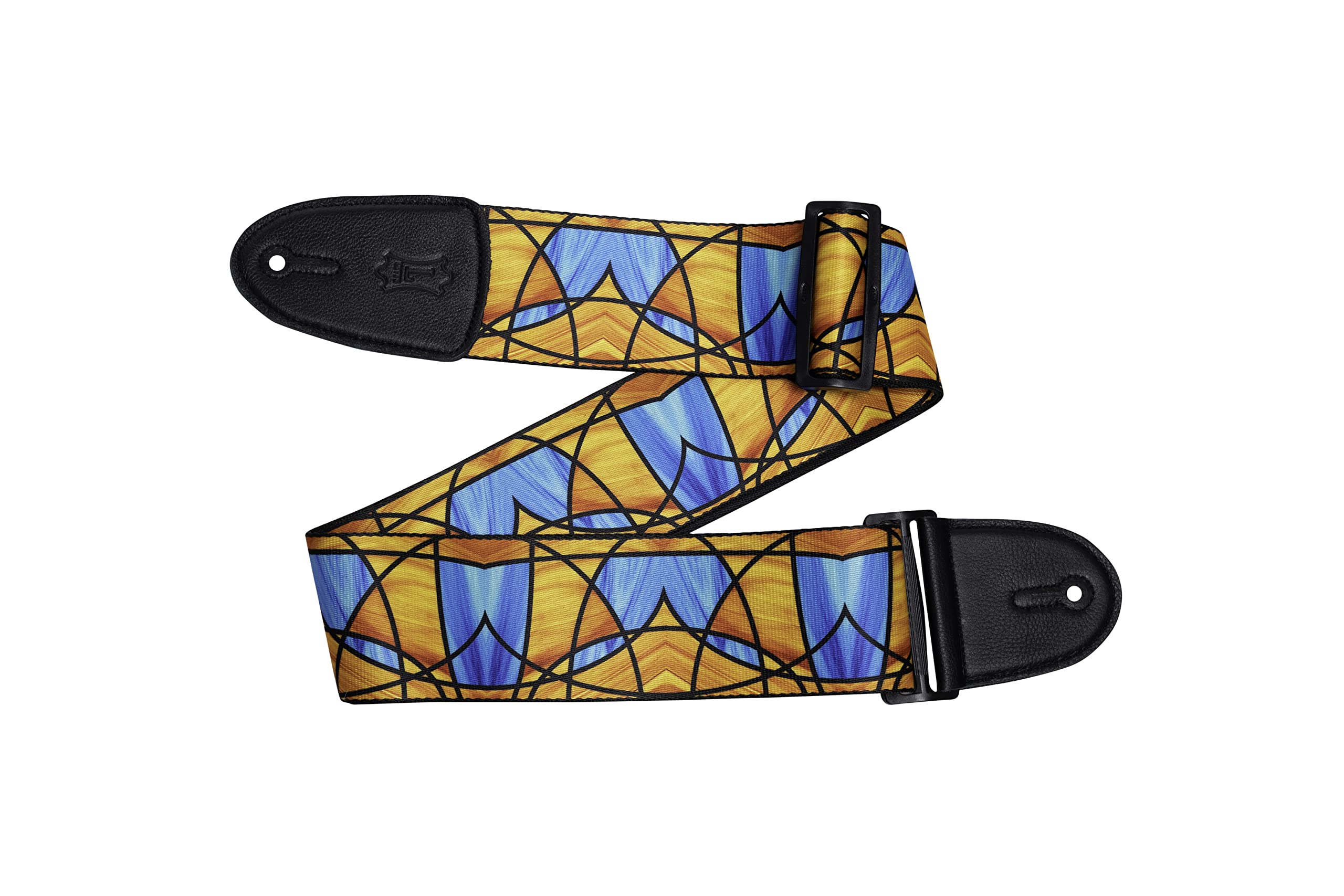 Levy's Musical Instrument 3" Stained Glass Guitar Strap with Orange and Blue Design, One Size