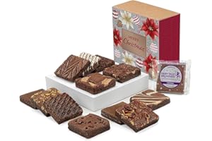 Fairytale Brownies Christmas Dozen Individually Wrapped Gourmet Chocolate Food Gift Basket - 3 Inch Square Full-Size Brownies - 12 Pieces - Item CC112