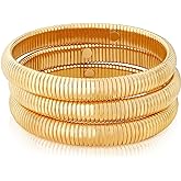 MISS RIGHT Gold Chunky Stretch Snake Chain Bangle Bracelets Stack for Women Trendy, 18K Gold Filled Stainless Steel Stretchy Womens Stackable Wristband Bangles Bracelet Set