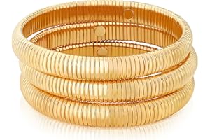 BONJOULRY Chunky Gold Beaded Bangle Bracelet Set Stack for Women Men Stretchy Snake Link Chain Flexible Wide Wristband Bangles Bracelets