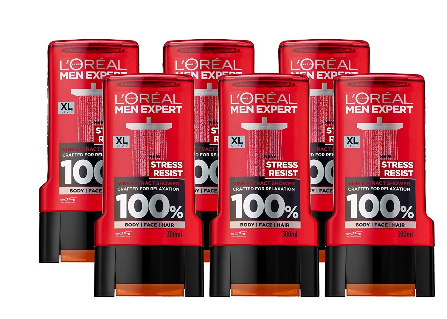 L'Oréal Paris Men Expert Stress Resist Shower Gel for Men, 300ml Pack of 6, Bulk Buy