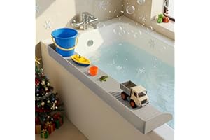 Roslim Bathtub Splash Guard for Kids - Silicone Bath Splash Guard Shelf, Large Bath Toy Tray Holder, Tub Water Splash Guard with Strong Suction Cups, Bathroom Accessories for Baby Bath, Taupe