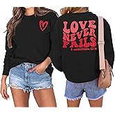 TAOHONG Women Love Heart Sweatshirts Long Sleeve Graphic Shirt Heart Sweater Christian Sweatshirt Faith Pullover Tops