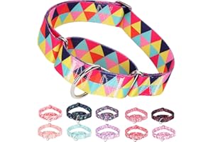 MAOWUWUJOZ Wide Martingale Dog Collar - Heavy-Duty Escape-Proof Training Collar for Medium, Large & XL Dogs | Big & Thick No Pull Adjustable Design (Colored Triangle XL)