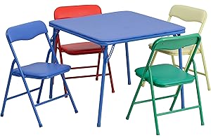 Flash Furniture Mindy Kids 5-Piece set Folding Square Table and Chairs Set for Daycare and Classrooms, Children's Activity Table and Chairs Set, Multicolor